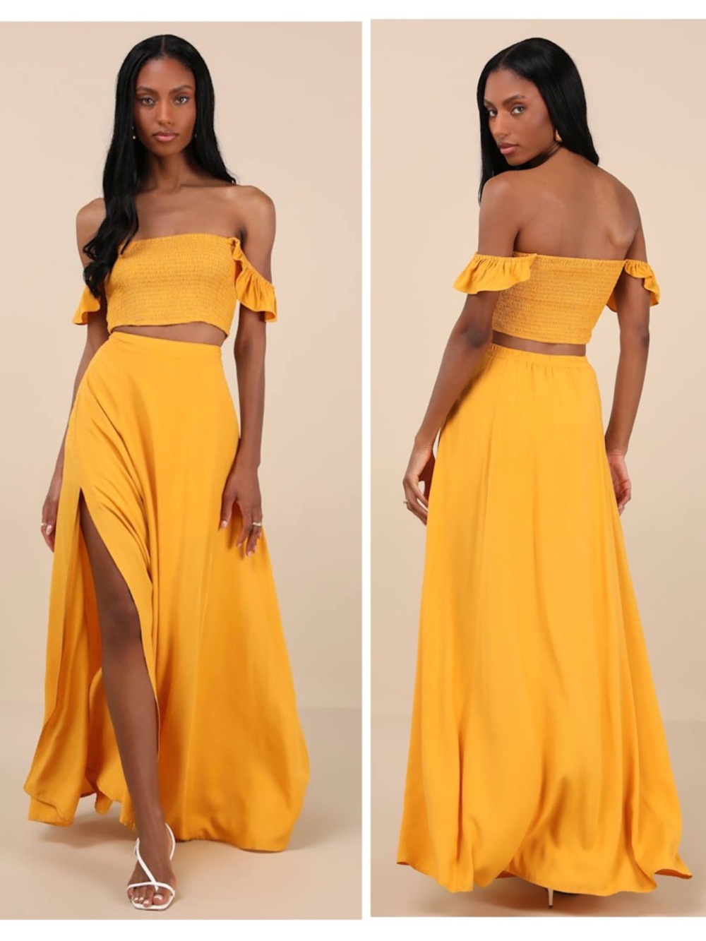 Lulus Trancoso Golden Yellow Two-Piece Maxi Dress Size Small NWT Vacation Beach